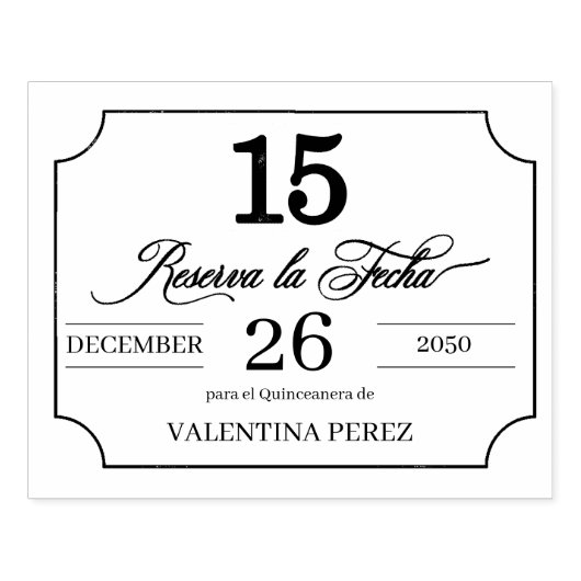 Sla de datum in het Spaans op voor Quinceanera Rubberstempel (Afrduk)