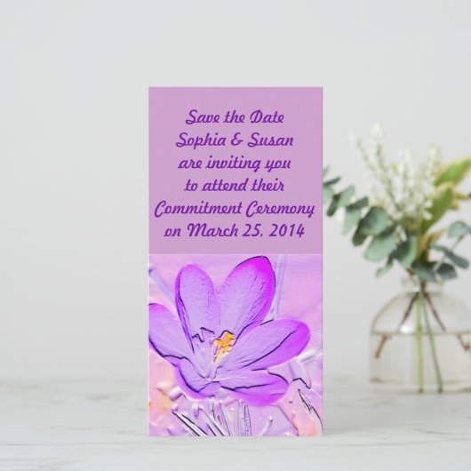 Sla de datum in reliëf Paarse Crocus Kaarten (Staand voorkant)