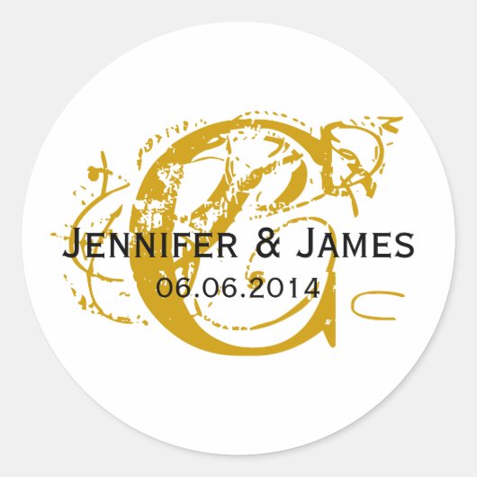 Sla de datum Initiaal Namen Bruiloft Sticker Goud (Voorkant)