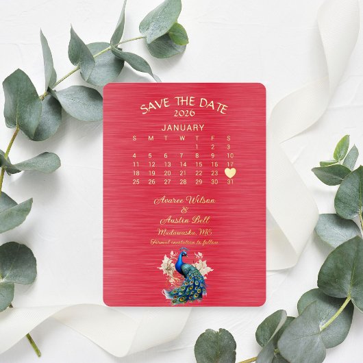 Sla de datum januari 2026 bruiloft op folie uitnodiging