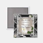 Sla de datum jubileum bruiloft crème zwart magneet (Voorkant / Achterkant)