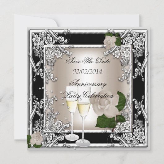 Sla de datum jubileum bruiloft Crème Zwart Save The Date (Voorkant)
