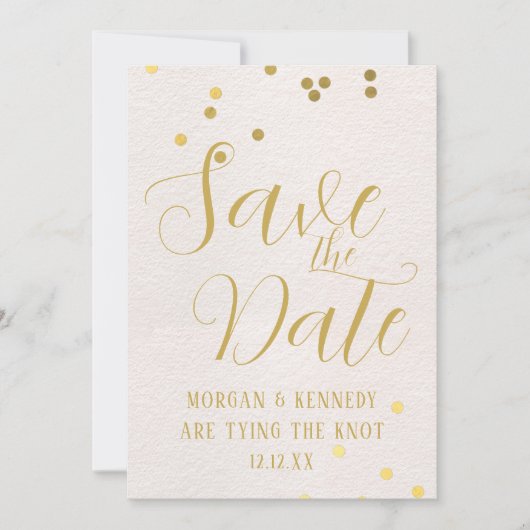 Sla de datum Kaart Bruids Blush Roze Gouden Confet (Voorkant)