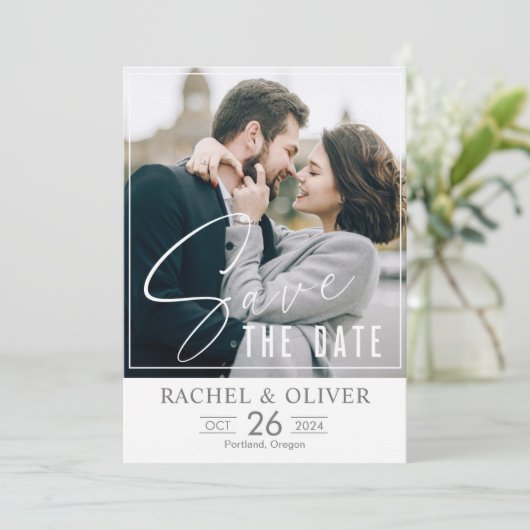 Sla de datum Kaart vintage bruiloft aankondiging (Staand voorkant)