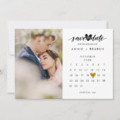 Sla de datum Kalender Chique Gold Love Heart Foto Kaart (Voorkant)