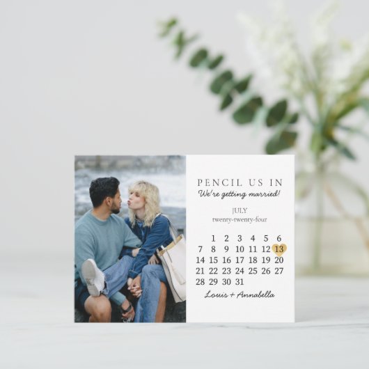 Sla de datum Kalender Gold Heart Juli 2024 Kaart (Staand voorkant)