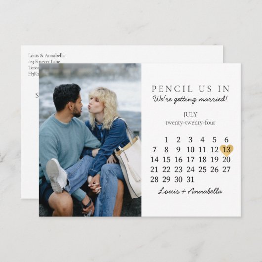 Sla de datum Kalender Gold Heart Juli 2024 Kaart (Voorkant / Achterkant)