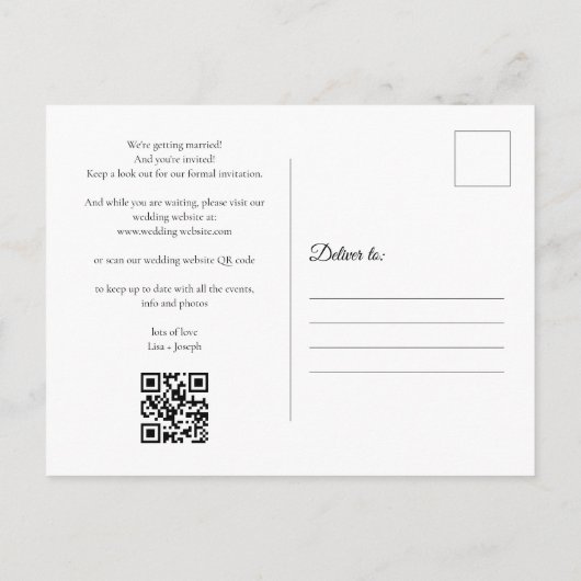 Sla de Datum Kalender Gouden Hart QR Code op Aankondigingskaart (Achterkant)