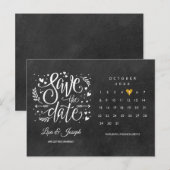 Sla de datum kalender gouden hart schoolbord aankondigingskaart (Voorkant / Achterkant)