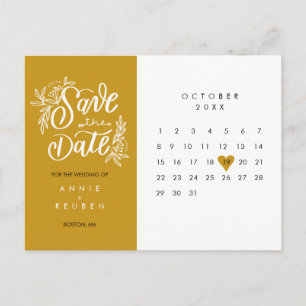 Sla de datum kalender gouden liefdeshart op briefkaart