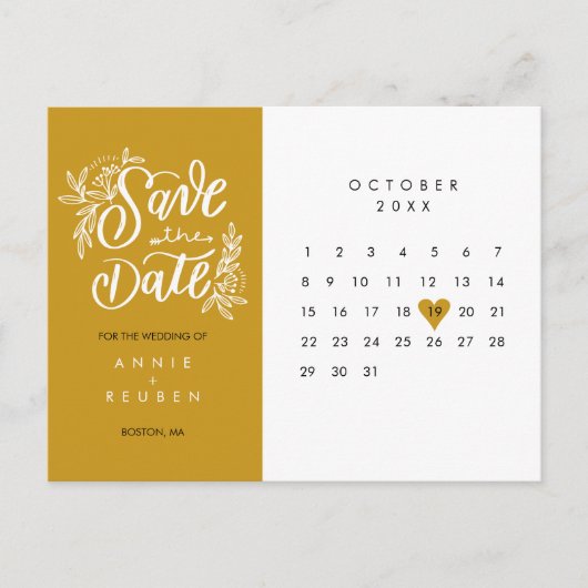 Sla de datum kalender gouden liefdeshart op briefkaart (Voorkant)