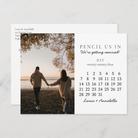 Sla de datum Kalender Juli 2024 Kalender op Briefkaart (Voorkant / Achterkant)