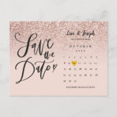 Sla de Datum Kalender QR Code Roos Gouden Glitter  Aankondigingskaart (Voorkant)