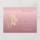 Sla de datum Kalender Roos Goud Chic Love Heart Aankondigingskaart (Voorkant)