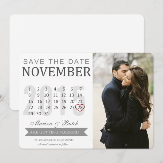 Sla de datum kalenderaankondigingen op | Bruiloft Save The Date (Voorkant / Achterkant)