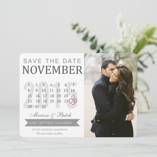 Sla de datum kalenderaankondigingen op | Bruiloft Save The Date (Staand voorkant)