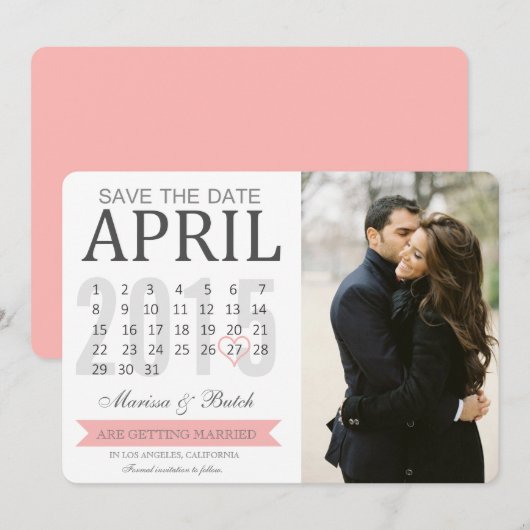 Sla de datum kalenderaankondigingen | Trouwen Save The Date (Voorkant / Achterkant)