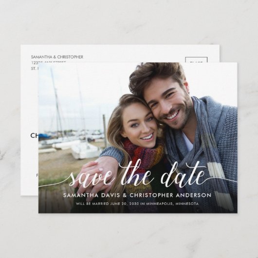 Sla de datum kalligrafie script horizontale foto o briefkaart (Voorkant / Achterkant)