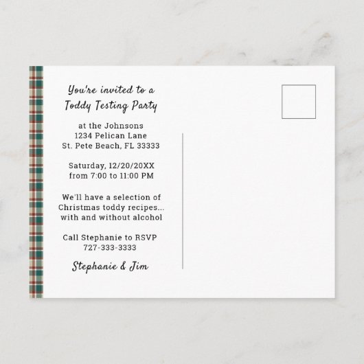 Sla de datum Kerstmis Plaid Party op Aankondigingskaart (Achterkant)