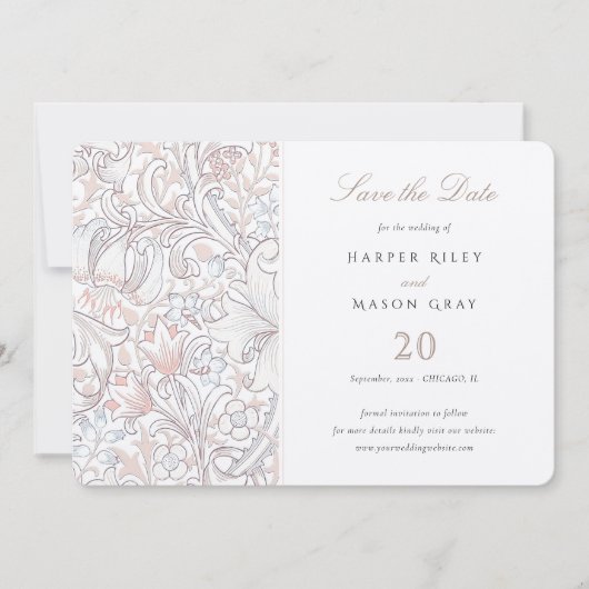 Sla de datum klassieke gouden lelie pastel bruilof kaart (Voorkant)