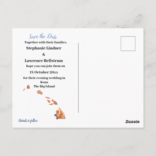 Sla de datum Kona Hawaii Bruiloft Briefkaart (Achterkant)