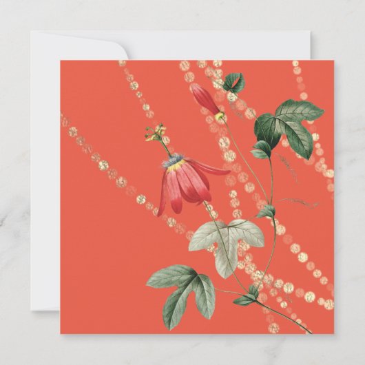 Sla de datum koraal wit gouden string bloemen save the date (Achterkant)