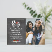 Sla de datum krijt schedels fotokaart Gothic Save The Date (Staand voorkant)