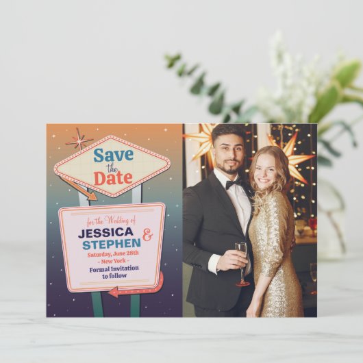 Sla de datum Las Vegas Casino foto bruiloft Save The Date (Staand voorkant)
