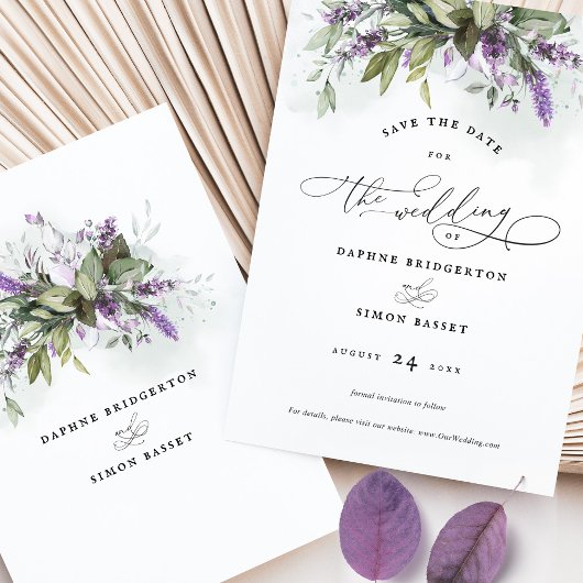 Sla de datum Lavendel groen Script bruiloft Kaart