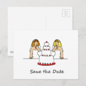 Sla de datum Lesbian Brides Cartoon Aankondigingskaart (Voorkant / Achterkant)