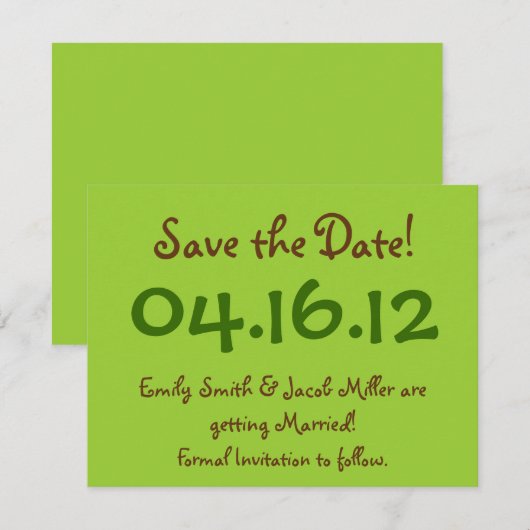 Sla de datum Lime Green & Brown op Kaart (Voorkant / Achterkant)