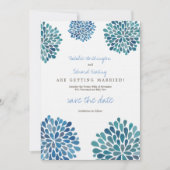 Sla de datum Linen Blue Waterverf Dahlias op Save The Date (Voorkant)