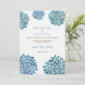 Sla de datum Linen Blue Waterverf Dahlias op Save The Date (Staand voorkant)