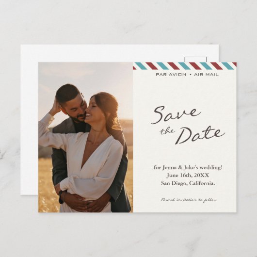 Sla de datum luchtpostbrief op aankondigingskaart (Voorkant / Achterkant)