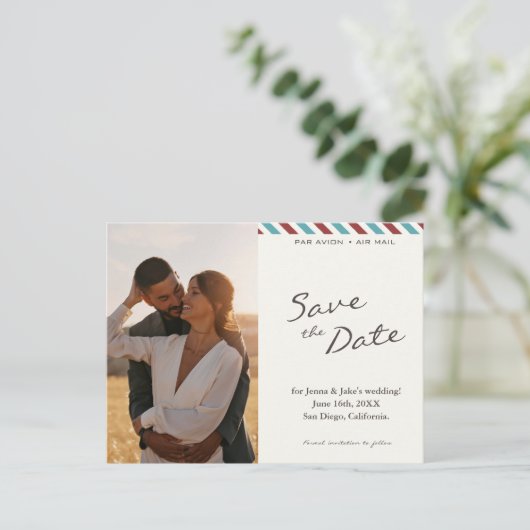 Sla de datum luchtpostbrief op aankondigingskaart (Staand voorkant)