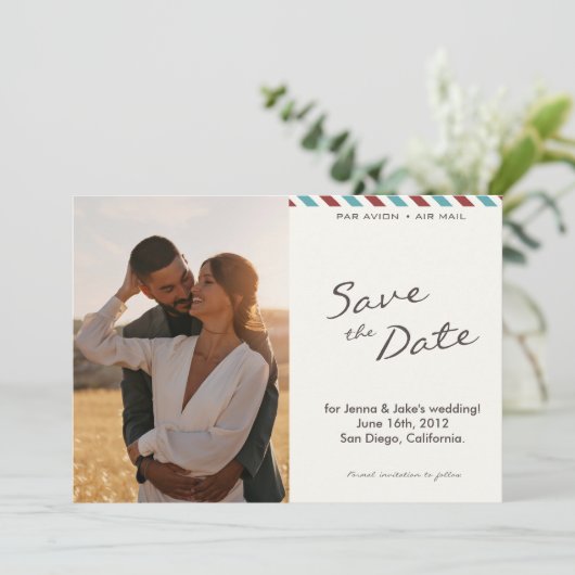 Sla de datum luchtpostbrief op save the date (Staand voorkant)