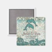 Sla de datum magneet dolfijnen paar  Blauwgroen (Voorkant / Achterkant)