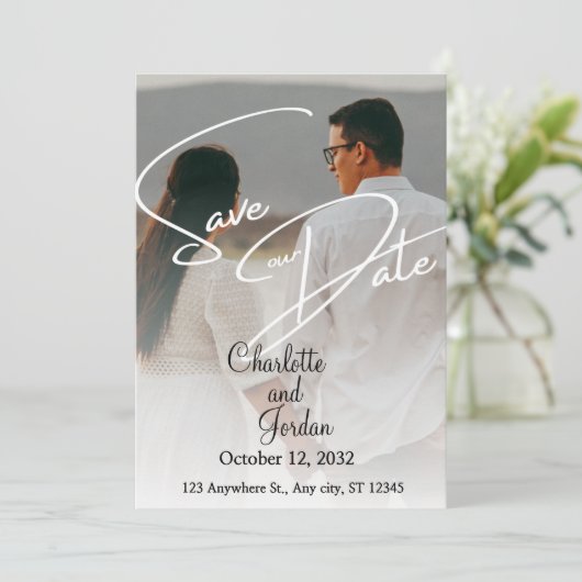 Sla de datum magneet foto voor bruiloft feestdagenkaart (Staand voorkant)