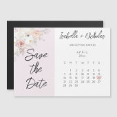 Sla de datum magneet kalender met roze bloemen magnetische uitnodiging (Voorkant / Achterkant)