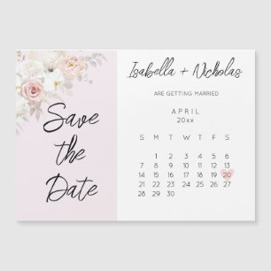 Sla de datum magneet kalender met roze bloemen magnetische uitnodiging