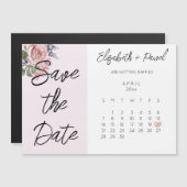 Sla de datum magneet kalender met roze bloemen magnetische uitnodiging (Voorkant / Achterkant)