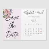 Sla de datum magneet kalender met roze bloemen magnetische uitnodiging (Voorkant)