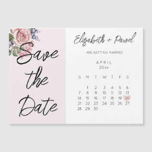 Sla de datum magneet kalender met roze bloemen magnetische uitnodiging