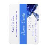 Sla de datum magneten - blauwe graduatie cap (Verticaal)