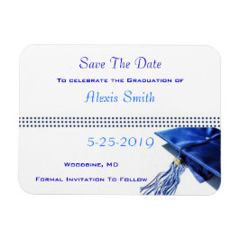 Sla de datum magneten - blauwe graduatie cap