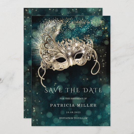 Sla de Datum Masquerade Party op Kaart (Voorkant / Achterkant)