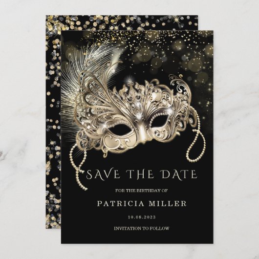 Sla de Datum Masquerade Party op Kaart (Voorkant / Achterkant)