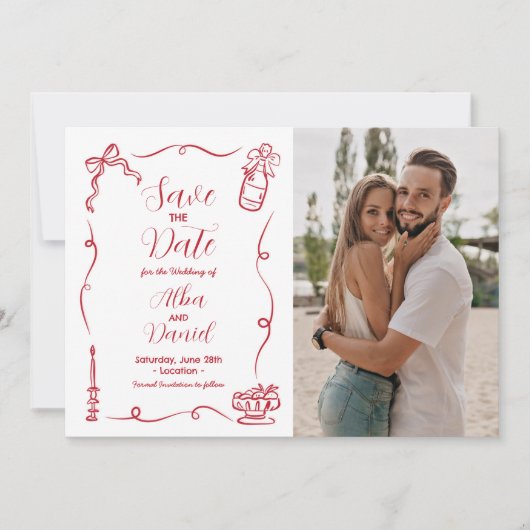 Sla de datum met de hand getekend geïllustreerd gr save the date (Voorkant)