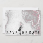 Sla de datum Microfoon Glitter Roze Grijs Marmer Save The Date (Voorkant)