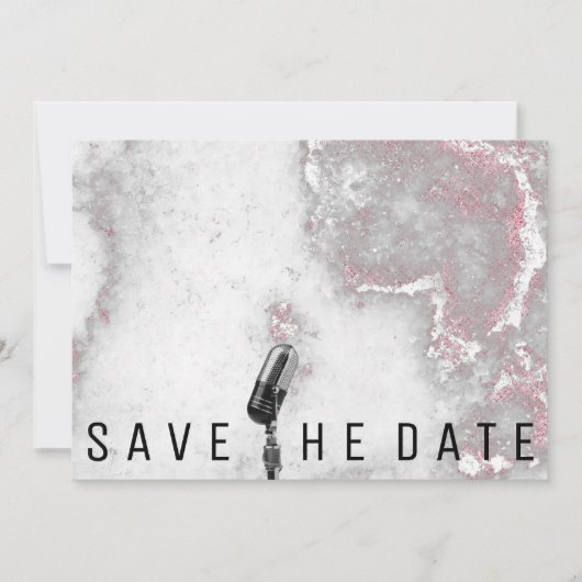Sla de datum Microfoon Glitter Roze Grijs Marmer Save The Date (Voorkant)